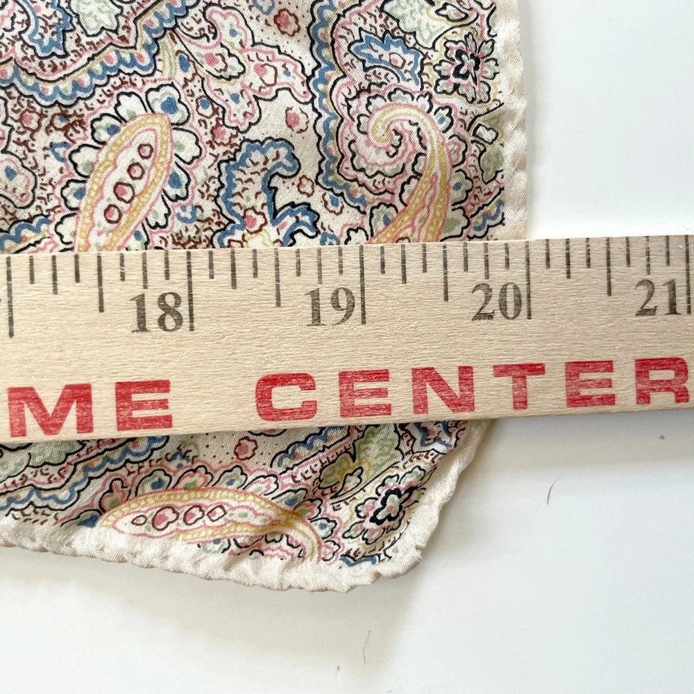 Vintage 70s Paisley Silk Scarf Square Ivory Border Print Old Money Quiet Luxury